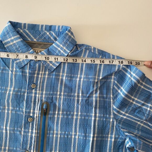 L.L.Bean Shirt M Blue & White Plaid Long Sleeve Tall Rob Button Up Pocket - Picture 9 of 13